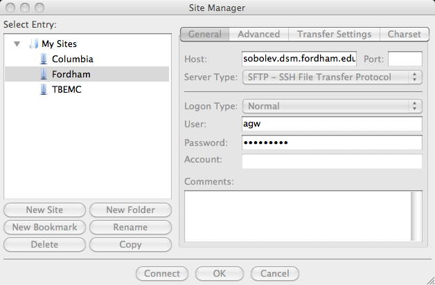 FileZilla Site Manager